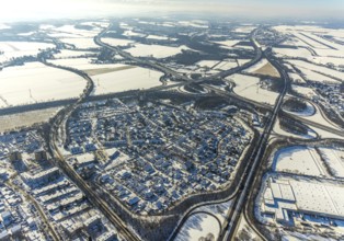 Aerial view, motorway junction Dortmund-Unna, A44 and A1, Maßen, Unna, Ruhr area, North