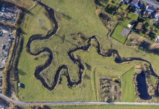 Aerial view, river meander of the Sorpe in the district Hachen in Sundern, Sauerland, North