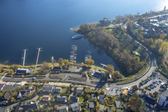 Aerial view, boat moorings Yachtclub Sorpesee am Sorpesee im Ortsteil Langscheid in Sundern,