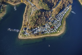 Aerial view, Sorpesee with family camping Sorpesee campsite in the district Langscheid in Sundern,