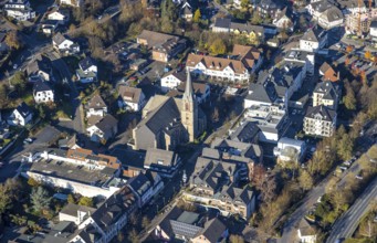 Aerial view, city centre with St. Johannes Church in Sundern, Sauerland, North Rhine-Westphalia,