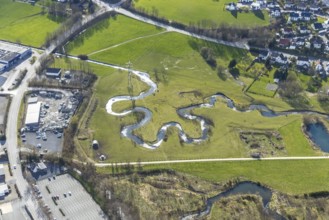 Aerial view, river Sorpe meander in Tiefenhagen near Hachen, Sundern, Sauerland, North