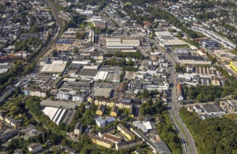 Aerial view, commercial area at Berliner Straße in the district Lindenberg in Schwelm, Ruhr area,