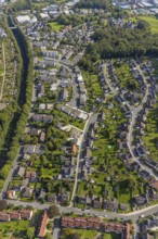 Aerial view, city view at Hagener Straße with Lausitzer Weg and Tilsiter Weg in Schwelm, Ruhr area,
