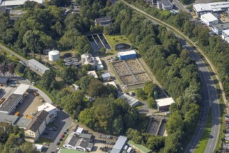 Aerial view, sewage treatment plant Schwelm in the district Loh in Schwelm, Ruhr area, North