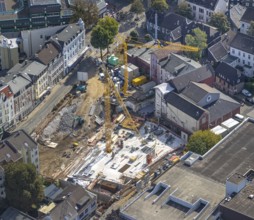 Aerial view, construction site and new building between Neumarkt and Schulstraße in Schwelm, Ruhr