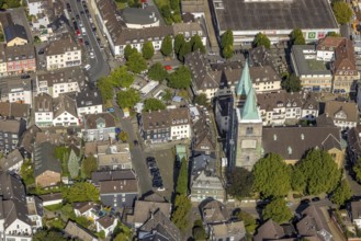 Aerial view, church tower renovation of the evang. Christuskirche and Altmarkt in Schwelm, Ruhr