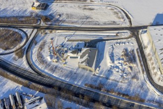 Aerial view, new construction - construction site in the industrial area - industrial area