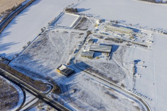 Aerial view, new construction - construction site in the industrial area - industrial area