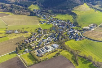 Aerial view, town view Linnepe, Sundern, Sauerland, North Rhine-Westphalia, Germany, DE, Europe,