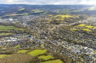 Aerial view, town view Sundern, Sundern, Sauerland, North Rhine-Westphalia, Germany, DE, Europe,