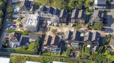 Aerial view, construction site and new building between Heinrichstraße and Herdstraße in the Loh