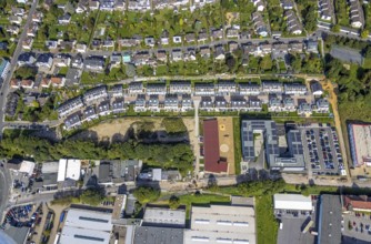 Aerial view, terraced house, housing estate Gustav-Heinemann-Straße and administrative office