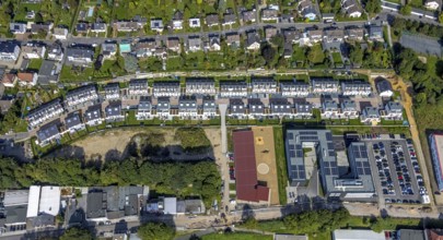 Aerial view, terraced house, housing estate Gustav-Heinemann-Straße and administrative office