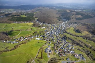 Aerial view, view of Oberschelden with forest area, Gosenbach, Siegen, Siegerland, North
