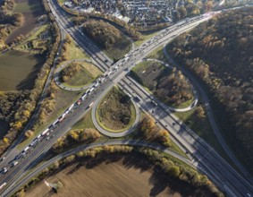 Aerial view, Westhofener Kreuz of the A1 motorway and A45 motorway in the Westhofen district of