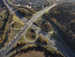 Aerial view, Westhofener Kreuz of the A1 motorway and A45 motorway in the Westhofen district of