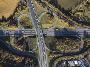 Aerial view, Westhofen interchange of the A1 motorway and A45 motorway in the Westhofen district of