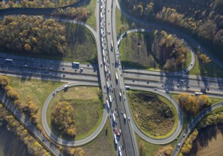 Aerial view, Westhofener Kreuz of the A1 motorway and A45 motorway in the Westhofen district of