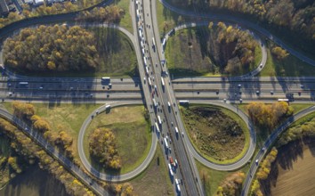 Aerial view, Westhofener Kreuz of the A1 motorway and A45 motorway in the Westhofen district of