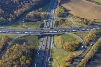 Aerial view, Westhofener Kreuz of the A1 motorway and A45 motorway in the Westhofen district of