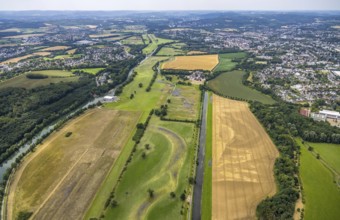 Aerial view, a week ago there was land under water at this point - the Ruhr was flooding, course of