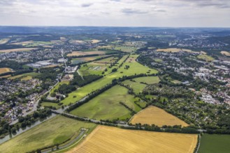 Aerial view, a week ago there was still land under water at this point - the Ruhr was flooding,