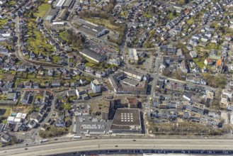 Aerial view, Klafelder Markt, town hall Geisweid, Geisweid-Ruhrst, Siegen, Siegerland, North