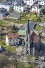 Aerial view, Evangelical Church Klafeld Geisweid, Geisweid-Ruhrst, Siegen, Siegerland, North