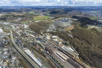 Aerial view, quarry and recycling centre Siegerland, Deutsche Edelstahlwerke, Geisweid-Stahlwerke,