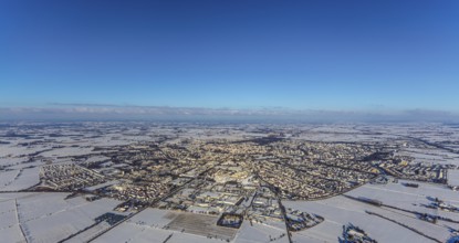 Aerial view, overview Soest, snow-covered fields, snow, winter, Soest, Soester Börde, North