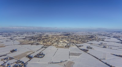 Aerial view, overview Soest, snow-covered fields, snow, winter, Soest, Soester Börde, North