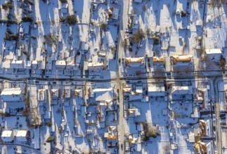 Aerial view, residential area Müllingser Weg - Blumenstraße, snow, winter, Soest, Soester Börde,
