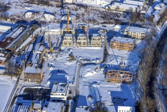 Aerial view, construction site, new building, former Merkur site, building area Rennekamp, Soest,