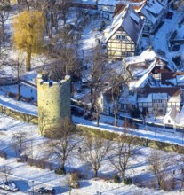 Aerial view, historical calico tower, city wall, Jakobi, Soest, Soester Börde, North