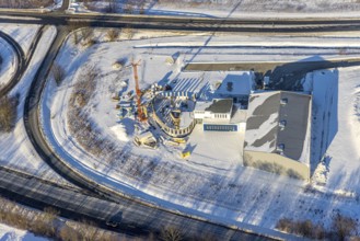 Aerial view, new construction - construction site in the industrial area - industrial area