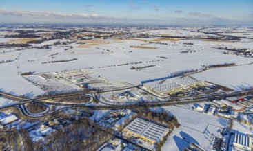 Aerial view, new construction - construction site in the industrial area - industrial area