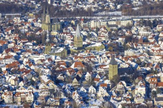 Aerial view, old town centre Soest, half-timbered houses, church St.. Petri (Alde Kerke), Church St