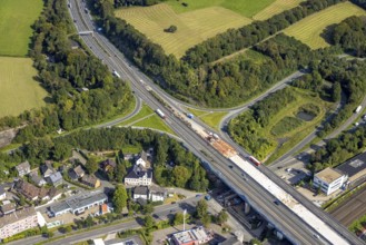 Aerial view, construction site on the Schwelmtal bridge of the A1 motorway junction