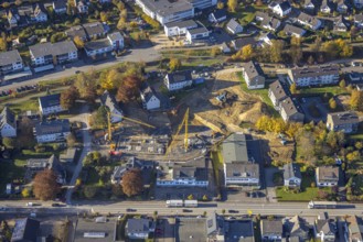 Aerial view, residential project Weitblick with the construction site Hohe Fohr in Schmallenberg,