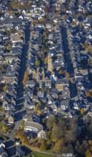 Aerial view, residential area between Oststraße and Weststraße with the catholic St.Alexander