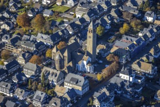 Aerial view, residential area between Oststraße and Weststraße with the catholic St.Alexander