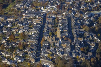 Aerial view, residential area between Oststraße and Weststraße with the catholic St.Alexander