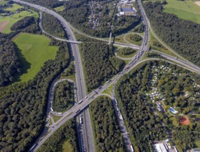 Aerial view, motorway junction Wuppertal-Nord with A1 and A43 and A46 in the district Halloh in