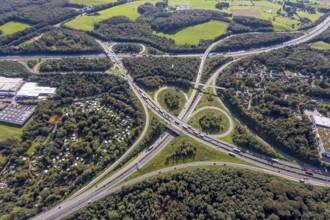 Aerial view, motorway junction Wuppertal-Nord with A1 and A43 and A46 in the district Halloh in