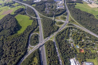 Aerial view, motorway junction Wuppertal-Nord with A1 and A43 and A46 in the district Halloh in