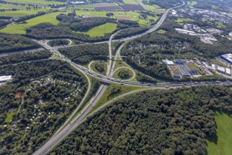 Aerial view, motorway junction Wuppertal-Nord with A1 and A43 and A46 in the district Halloh in