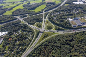Aerial view, motorway junction Wuppertal-Nord with A1 and A43 and A46 in the district Halloh in