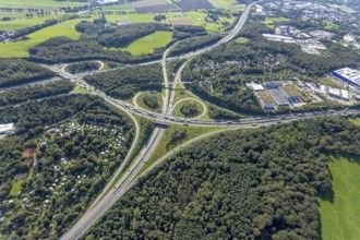 Aerial view, motorway junction Wuppertal-Nord with A1 and A43 and A46 in the district Halloh in