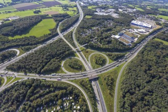 Aerial view, motorway junction Wuppertal-Nord with A1 and A43 and A46 in the district Halloh in